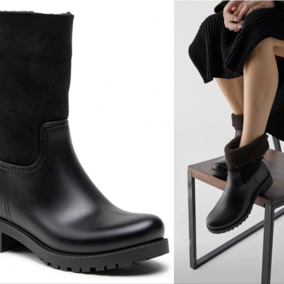 See by Chloé Jannet Rain Snow Boots sz 6.5 (37) Black Sherpa  Academia Preppy - Picture 1 of 10